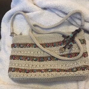 The Sak Cream Crochet Crossbody Bag with Tribal Accents